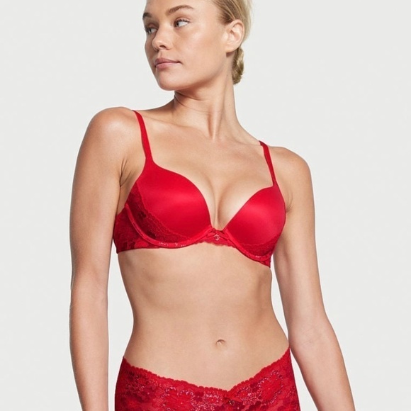 Victoria’s Secret 32D Body By Victoria Push Up Bra Lipstick Red Lace - Picture 14 of 14